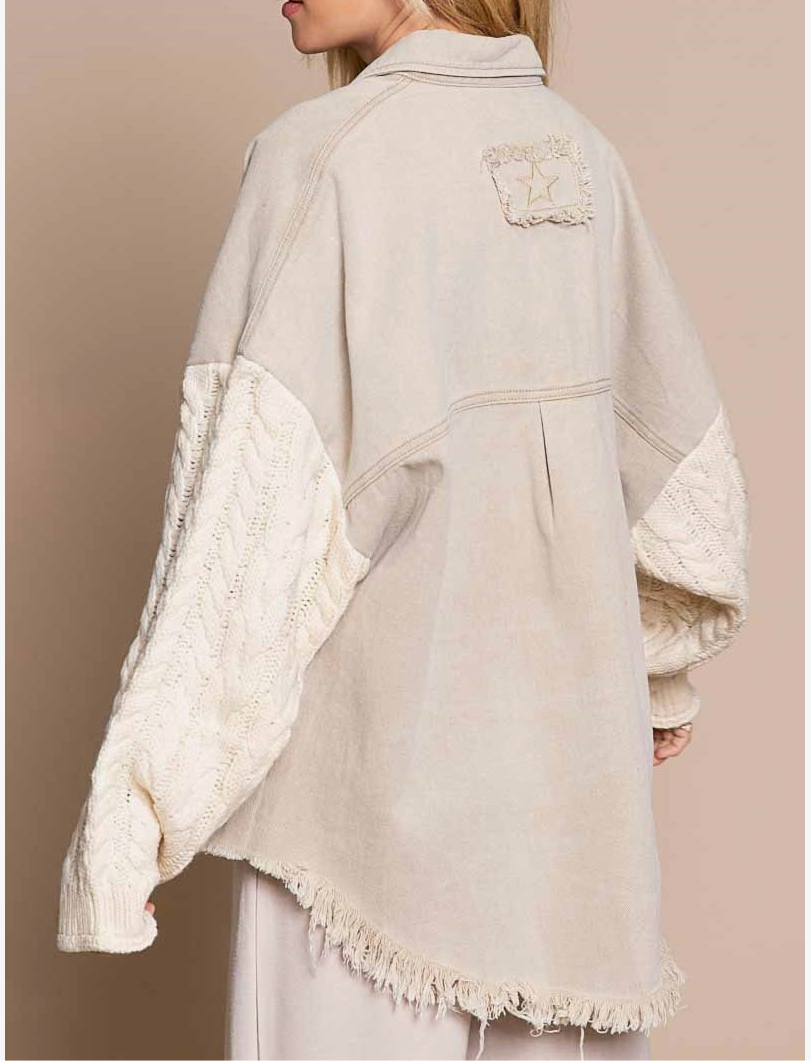 Curvy: Sweater Sleeve Denim Jacket