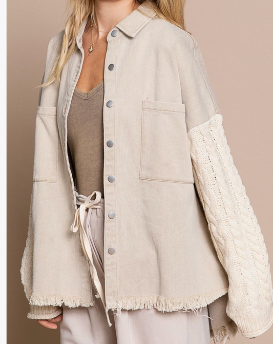 Curvy: Sweater Sleeve Denim Jacket